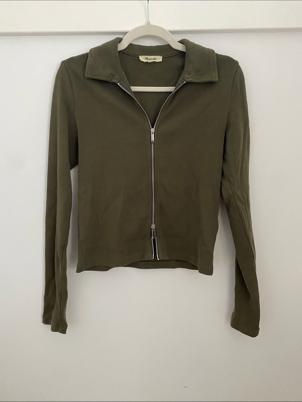 Madewell Olive Green Zip-Front Lightweight Cardigan